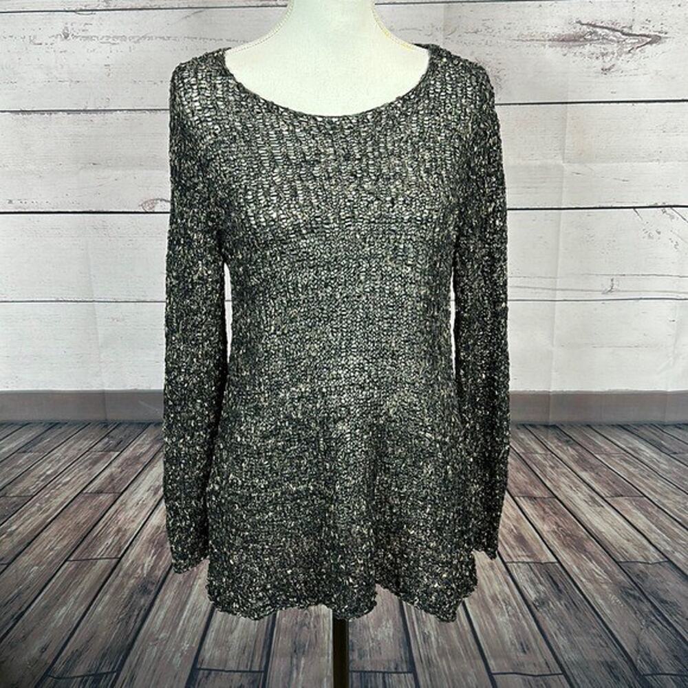 Eileen Fisher Sweater Womens Medium Gray Open Knit Organic Light Weight